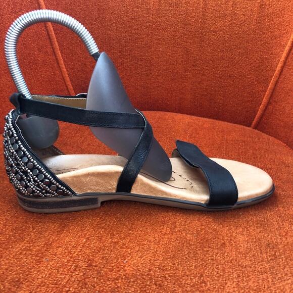 Aetrex Womens Brenda Sandals size 7 ES600W Black Tan Beaded Flat Adjustable - Picture 6 of 11